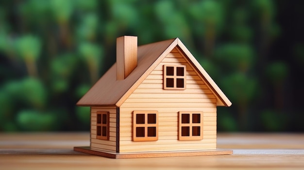 A small wooden house sitting on top of a wooden table