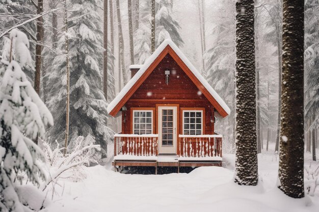 Photo small wooden house in winter forest