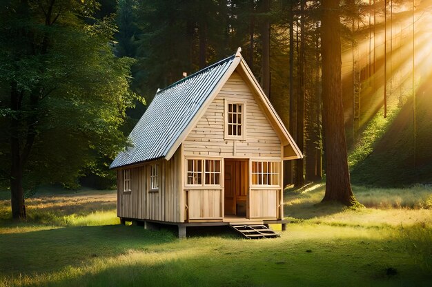 A small wooden house in the woods