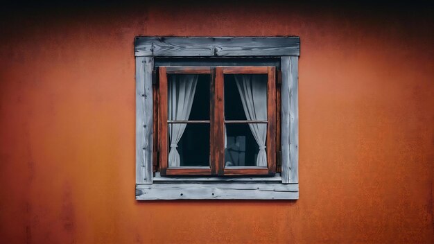 Small wooden window on an orange wall