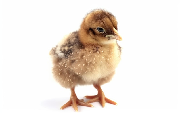 A small yellow baby chicken chick on a white background domestic chicken ai generated