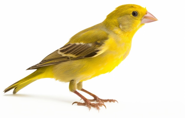 A small yellow bird with a black eye and a yellow wing.