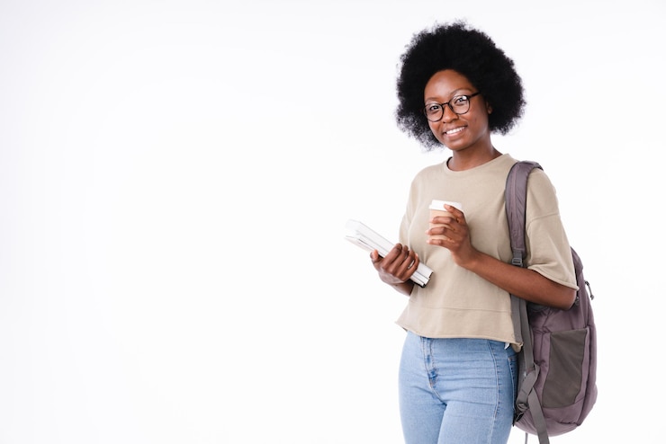 Photo smart africanamerican student holding a cup of coffee isolated over white background