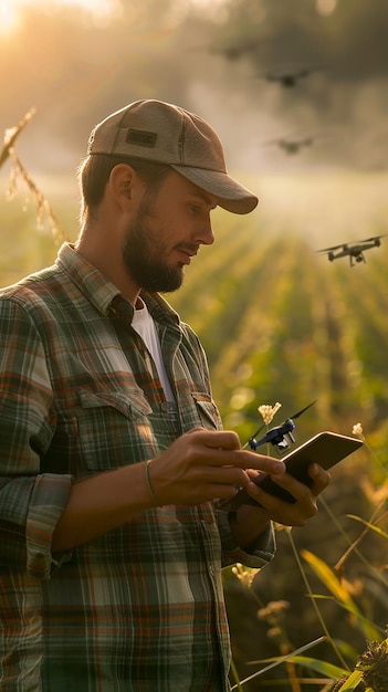 smart agriculture specialist monitoring drone data
