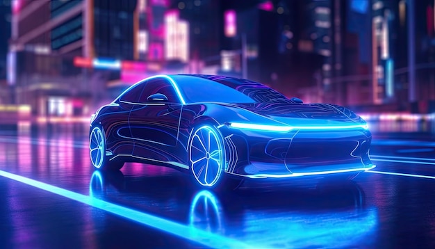 Smart autonomous electric EV futuristic car concept neon colors background design Generative AI