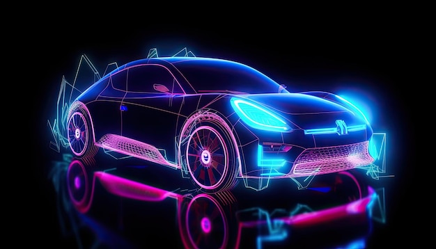 Smart autonomous electric EV futuristic car concept neon colors background design Generative AI