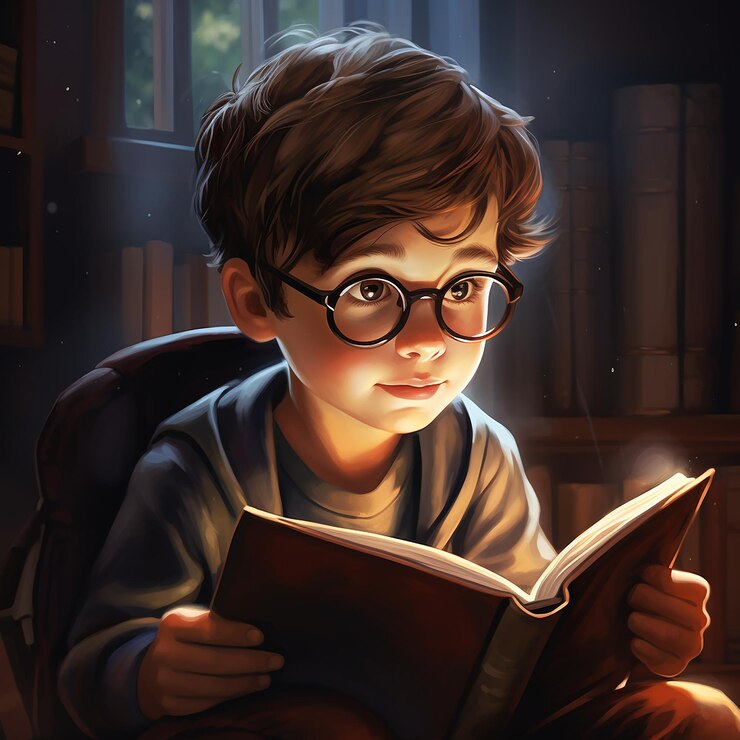 फोटो smart boy reading book