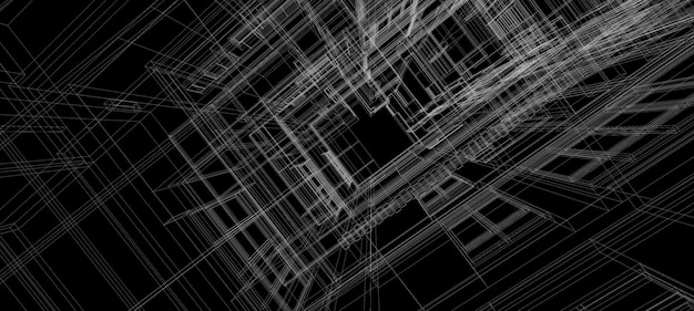 Smart building automation system digital intelligent technology abstract background architecture 3d wireframe black background