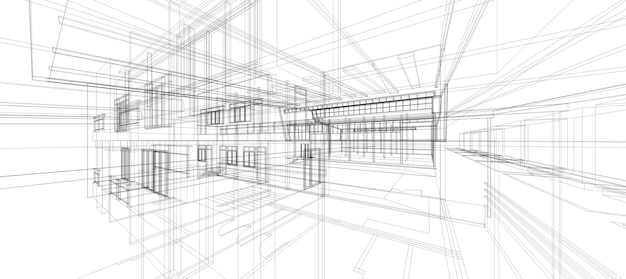 스마트 빌딩 자동화 시스템 디지털 지능형 기술 추상 배경 아키텍처 3d 와이어 프레임 흰색 배경