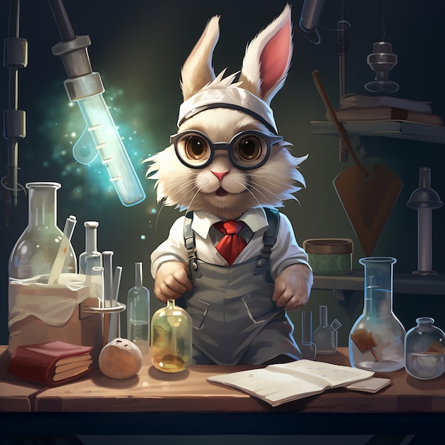 Photo smart bunny fantasystyle illustration