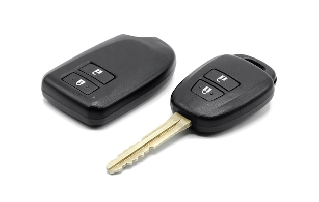 Smart car keys with remote control for locking and unlock car isolated on white background