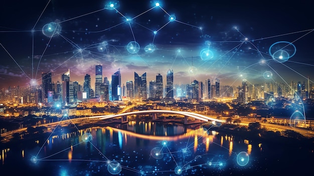 Smart City communication global network and urban infrastructure Wireless connection Generative AI