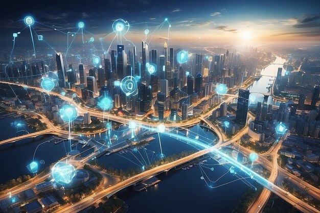 smart city and communication network concept Internet of Things Information Communication Network