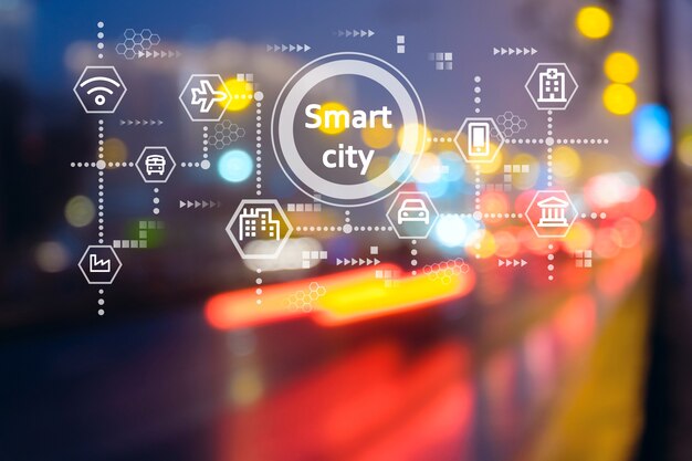 Smart City concept, Wireless communication network and transportation with Modern blurred background