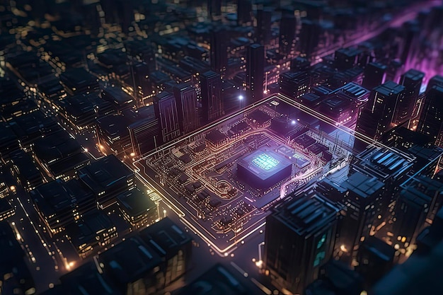 Photo smart city in the context of circuit boards ai technology generated image