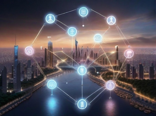 The smart city of cyberspace and metaverse digital data of futuristic and technology