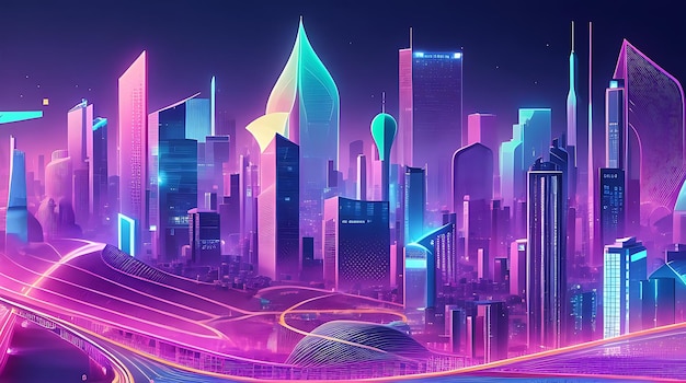 Smart city dot point connect with gradient line and aesthetic Intricate wave line design