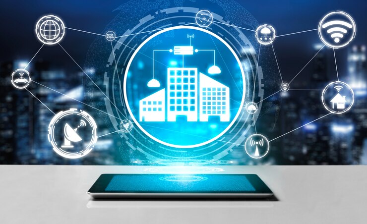 Foto smart city en internet technologie concept.