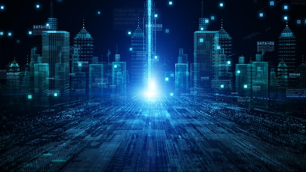 The smart city of Futuristic technology internet and big data 5g connection