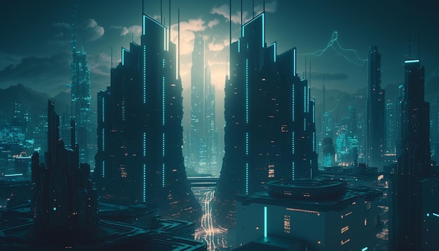 Умный город Генеративный ИИ представляет концепцию будущего кибермира