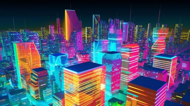 Foto sfondo di colori al neon vibranti olografici della città intelligente