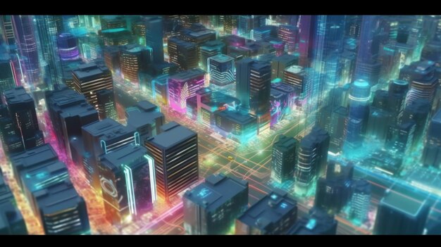 Smart city holographic vibrant neon colors background