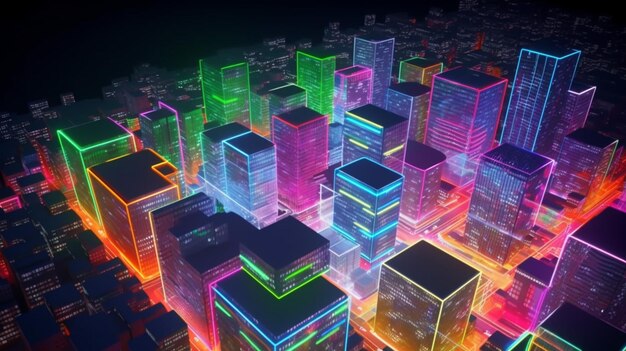 Smart city holographic vibrant neon colors background