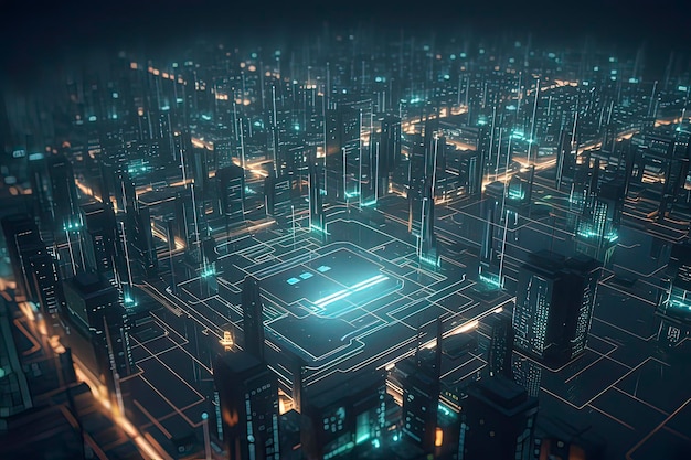 Smart City in de context van printplaten AI-technologie gegenereerd beeld