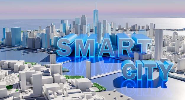 Smart city low poly mega city background urban and futuristic technology concepts 3D rendering