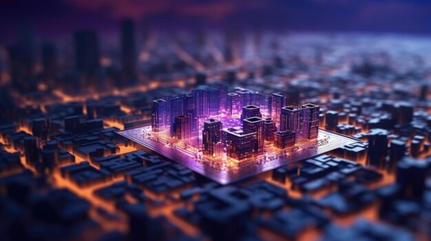 Smart city op circuitboard achtergrond Futuristisch cyberspace concept