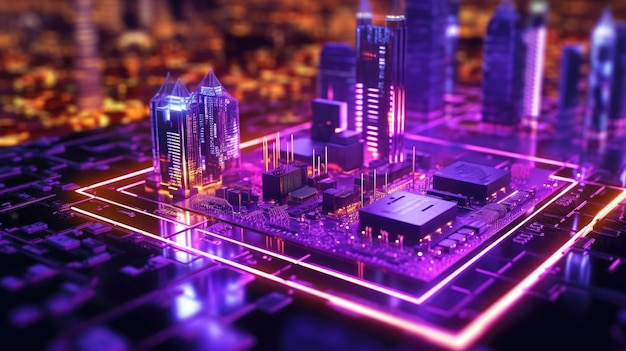 Smart city op circuitboard achtergrond Futuristisch cyberspace concept