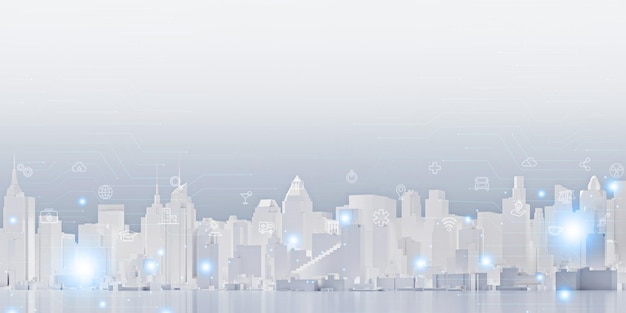 Smart city technology communication futuristic network information online panorama urban cityscape