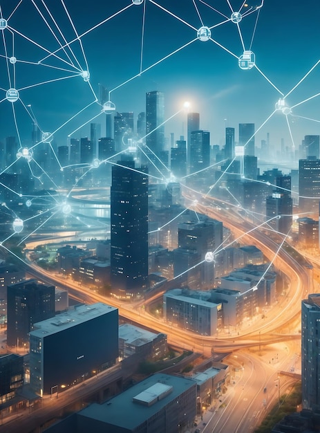 スマートシティ技術深夜ネットワーク都市化スマートシティの概念を表現