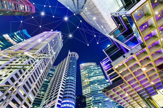 Smart city and wireless communication network on skyscrapers in Singapore