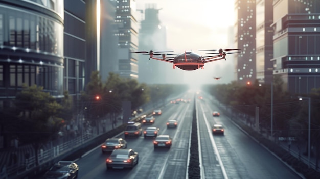 Smart City With Drones And Automated Cars Ar background
