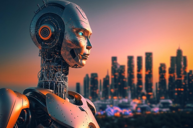 Smart City with robot system artificial intelligence Generate Ai