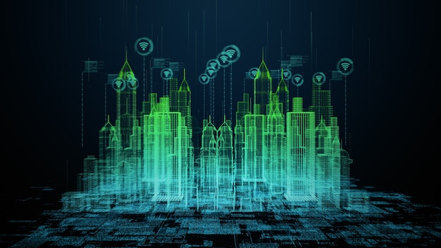 Smart city con connessione wifi tecnologia concettuale 5g