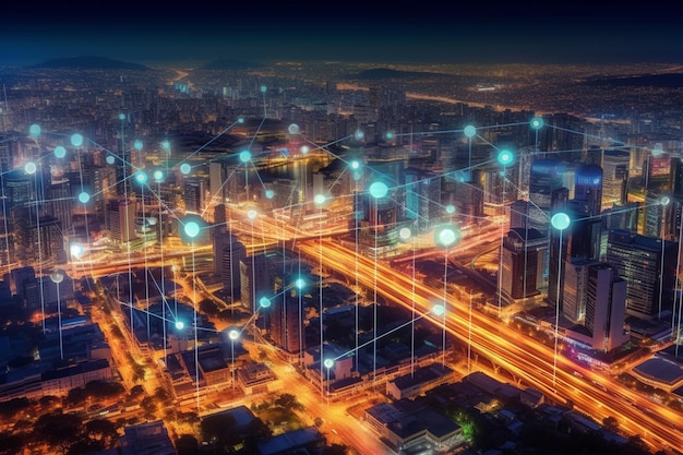 Smart city with wireless communication network and internet of things IOT