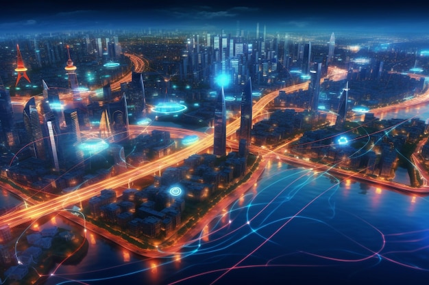 Smart city with wireless communication network and internet of things