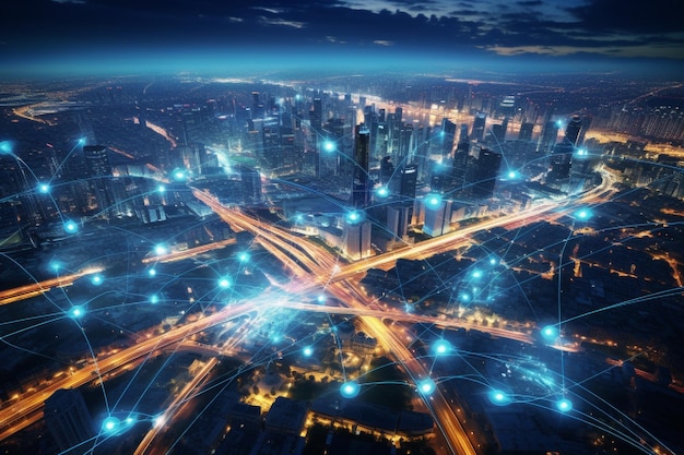 Smart city with wireless communication network and internet of things