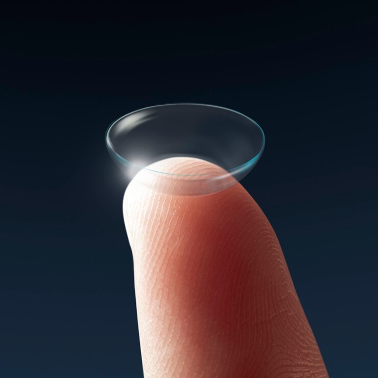 Photo smart contact lens on fingertip new tech