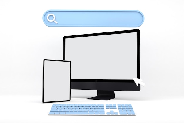 Smart Devices and Website Icons Right View In White Background