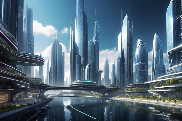 Умный цифровой город Футуристическая городская архитектура в виртуальной реальности
