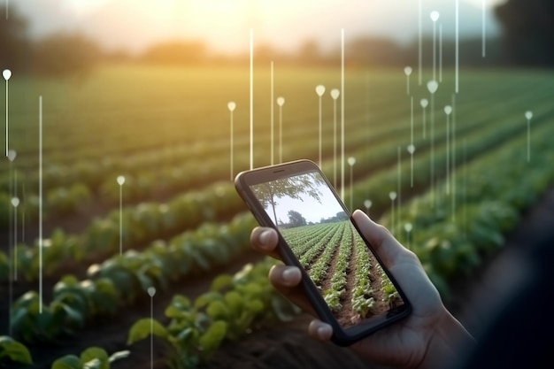 Photo smart farming digital technology agriculture app at farm generative ai