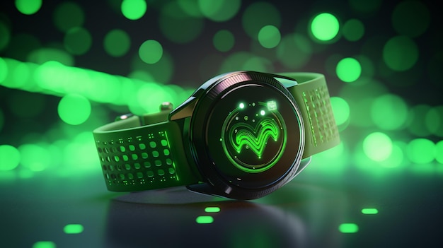 Smart fitness watch 3d render illustration with hear