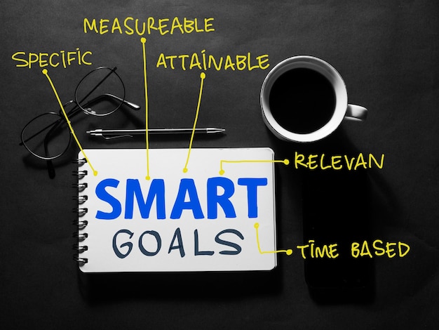 Smart goals text words typography written on dark background