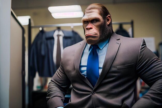 Smart Gorilla at the Office Worker Gorilla in Suit Generative AI