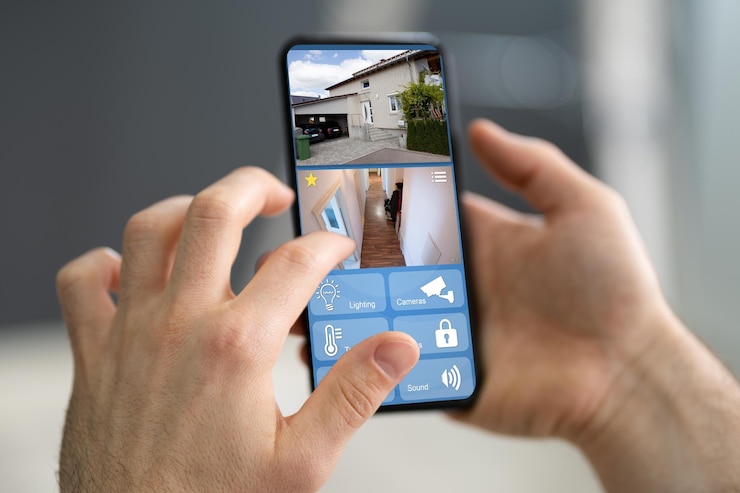 Photo smart home cctv security on mobile phone