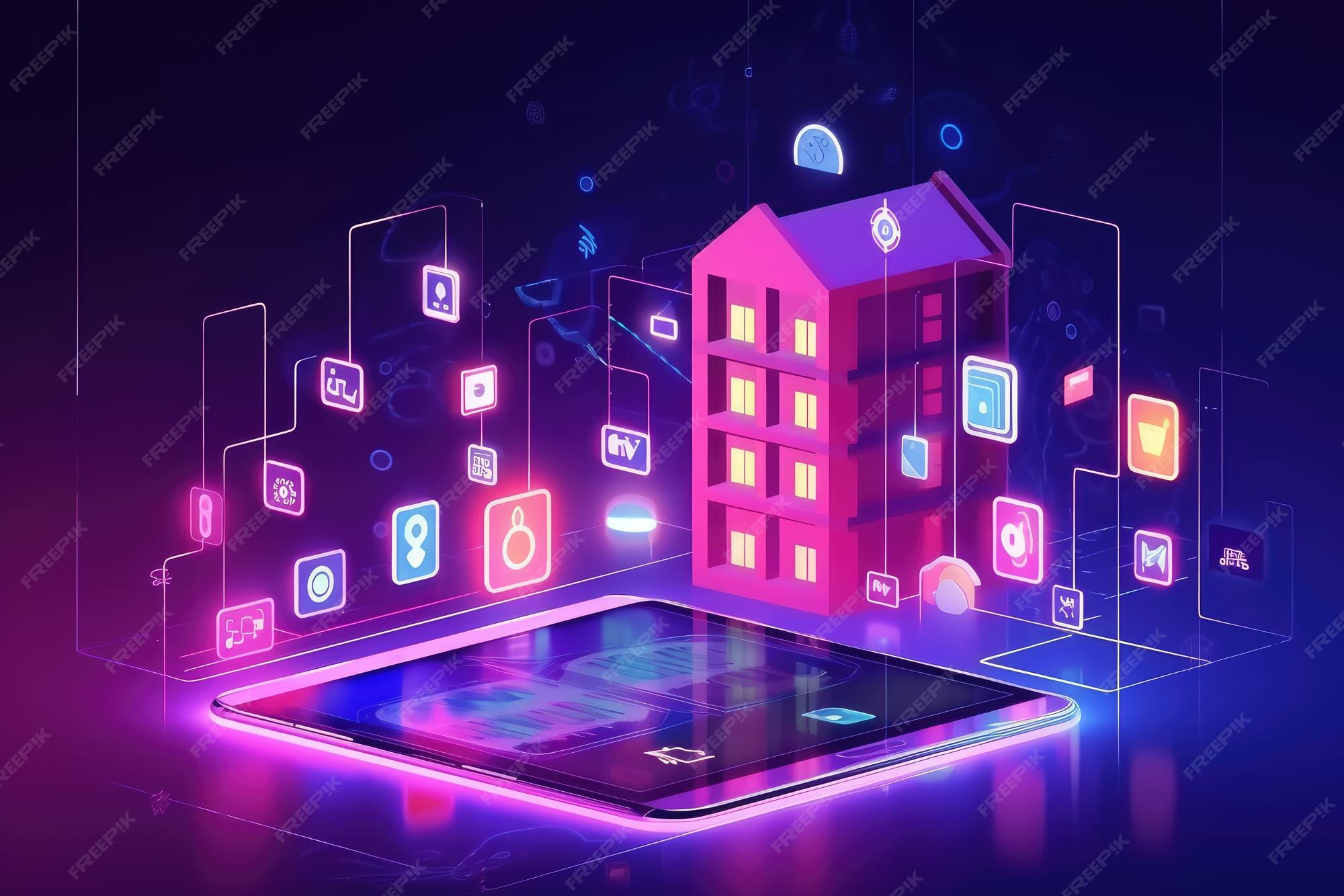 Premium AI Image Smart home cell phone interconnection display chart