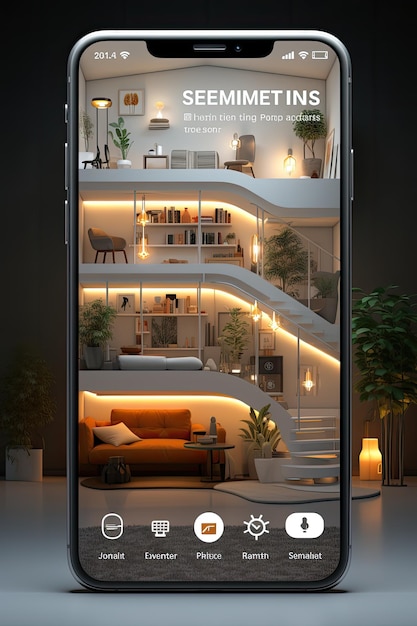 写真 スマート・ホーム・コントロール・アプリ (smart home control app mockup) は人工知能 (ai) を用いてホームオートメーションを簡素化する直観的なデザインです